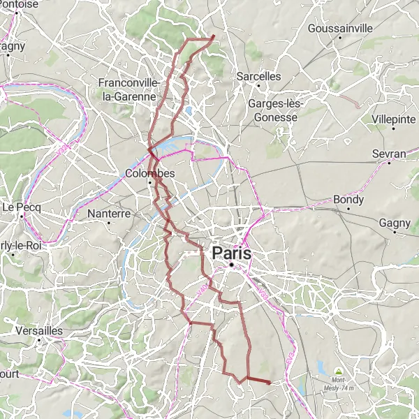 Miniature de la carte de l'inspiration cycliste "Circuit des Hauts-de-Seine" dans la Ile-de-France, France. Générée par le planificateur d'itinéraire cycliste Tarmacs.app