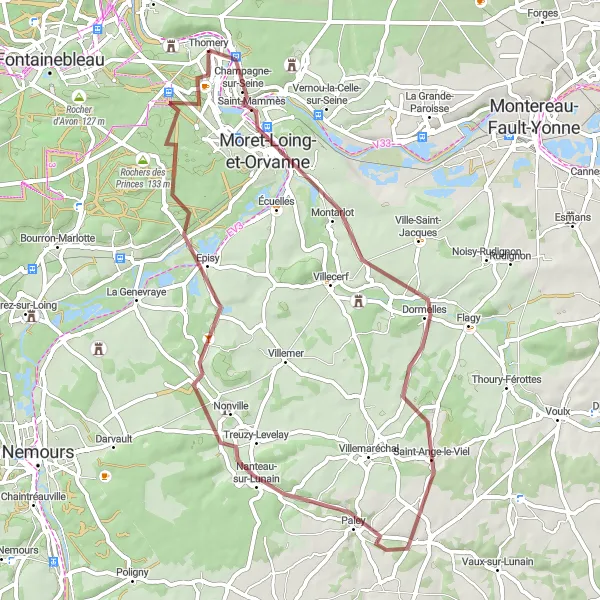 Miniature de la carte de l'inspiration cycliste "Escapade gravel autour de Champagne-sur-Seine" dans la Ile-de-France, France. Générée par le planificateur d'itinéraire cycliste Tarmacs.app