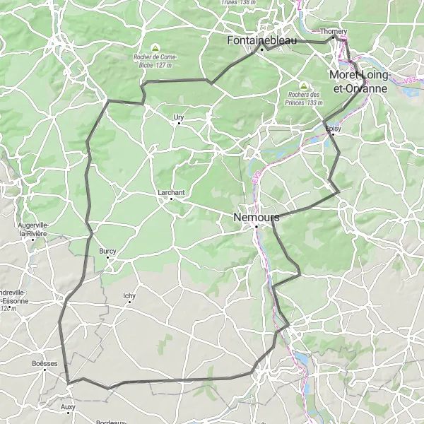 Map miniature of "Fontainebleau Loop" cycling inspiration in Ile-de-France, France. Generated by Tarmacs.app cycling route planner