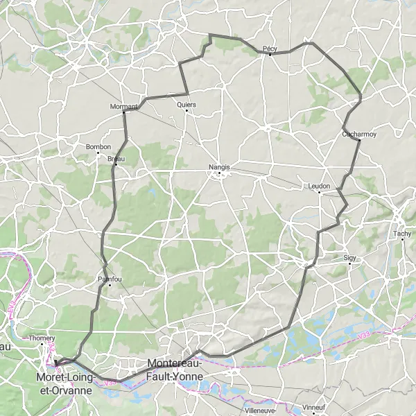 Map miniature of "The Road to Montereau" cycling inspiration in Ile-de-France, France. Generated by Tarmacs.app cycling route planner