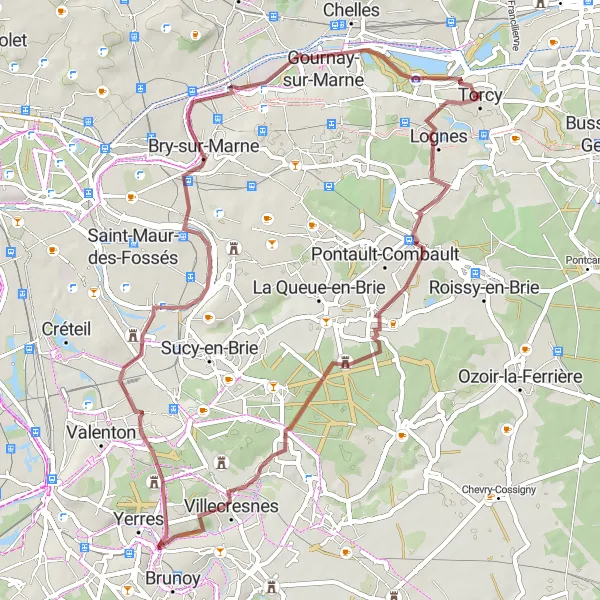 Map miniature of "Gravel Discovery" cycling inspiration in Ile-de-France, France. Generated by Tarmacs.app cycling route planner