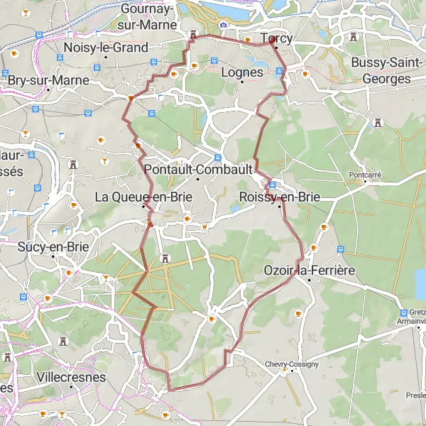 Map miniature of "Gravel Explorations near Torcy" cycling inspiration in Ile-de-France, France. Generated by Tarmacs.app cycling route planner
