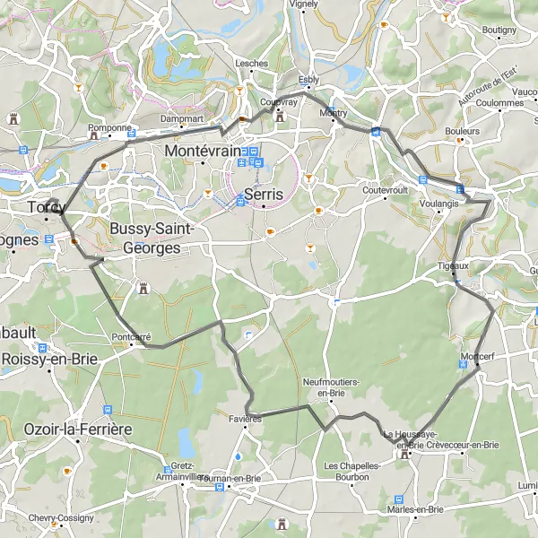 Map miniature of "Journey Through the Countryside" cycling inspiration in Ile-de-France, France. Generated by Tarmacs.app cycling route planner