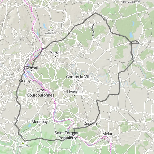 Map miniature of "Discover the Seine Valley" cycling inspiration in Ile-de-France, France. Generated by Tarmacs.app cycling route planner