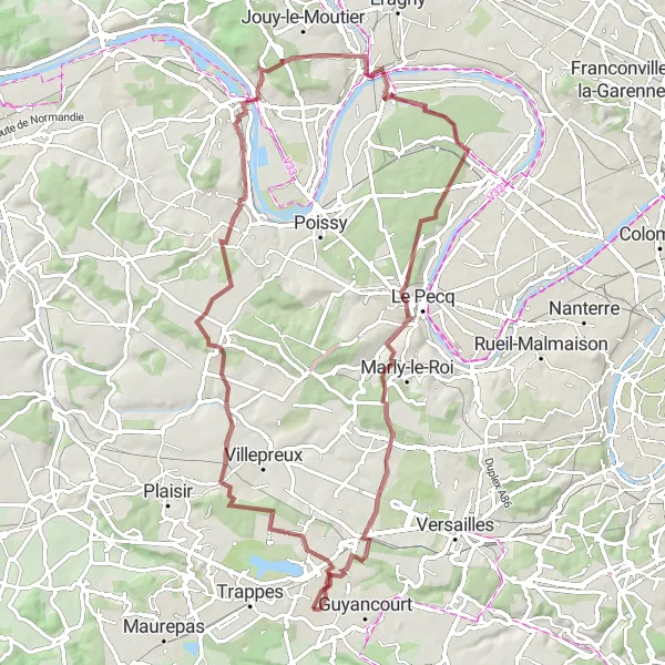 Map miniature of "Adventurous Gravel Ride" cycling inspiration in Ile-de-France, France. Generated by Tarmacs.app cycling route planner