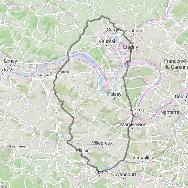 Map miniature of "The Yvelines Hills to Grandeur" cycling inspiration in Ile-de-France, France. Generated by Tarmacs.app cycling route planner