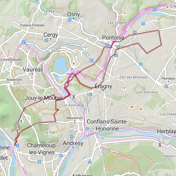 Miniature de la carte de l'inspiration cycliste "Parcours gravelle pittoresque au départ de Triel-sur-Seine" dans la Ile-de-France, France. Générée par le planificateur d'itinéraire cycliste Tarmacs.app