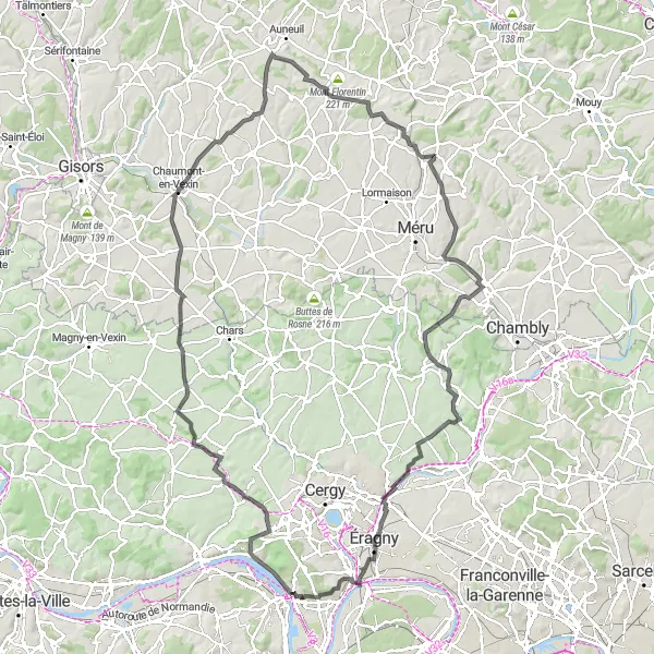 Miniature de la carte de l'inspiration cycliste "Tour de Nesles-la-Vallée" dans la Ile-de-France, France. Générée par le planificateur d'itinéraire cycliste Tarmacs.app