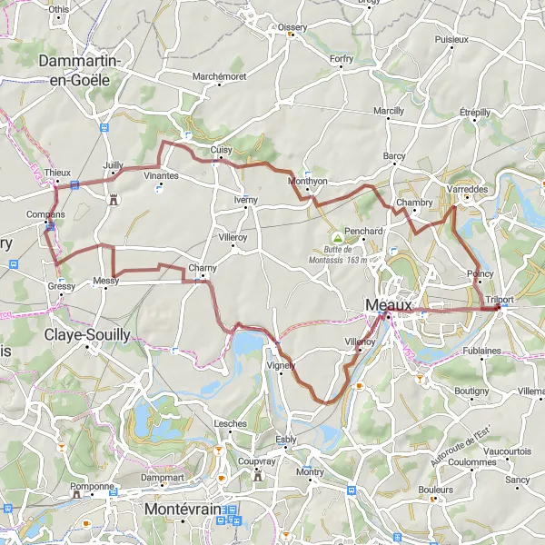 Map miniature of "The Gravel Adventure" cycling inspiration in Ile-de-France, France. Generated by Tarmacs.app cycling route planner