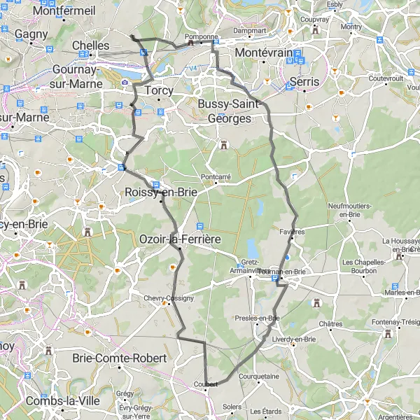 Map miniature of "Coubert Circuit" cycling inspiration in Ile-de-France, France. Generated by Tarmacs.app cycling route planner