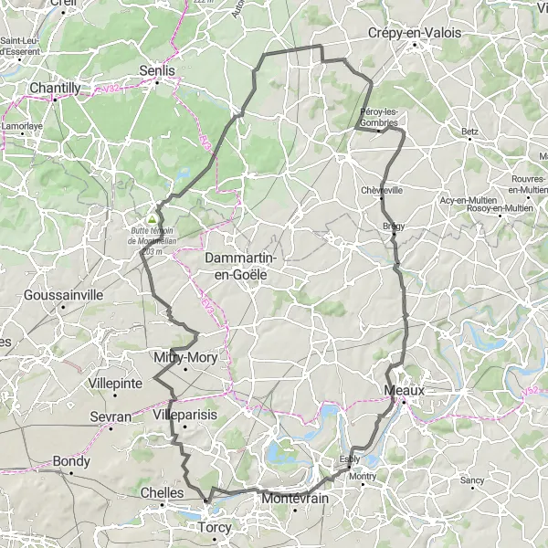 Map miniature of "Grand Tour de Seine-et-Marne" cycling inspiration in Ile-de-France, France. Generated by Tarmacs.app cycling route planner
