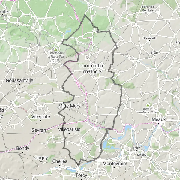 Map miniature of "Road route towards Le Plessis-Belleville and Château de Vallière" cycling inspiration in Ile-de-France, France. Generated by Tarmacs.app cycling route planner