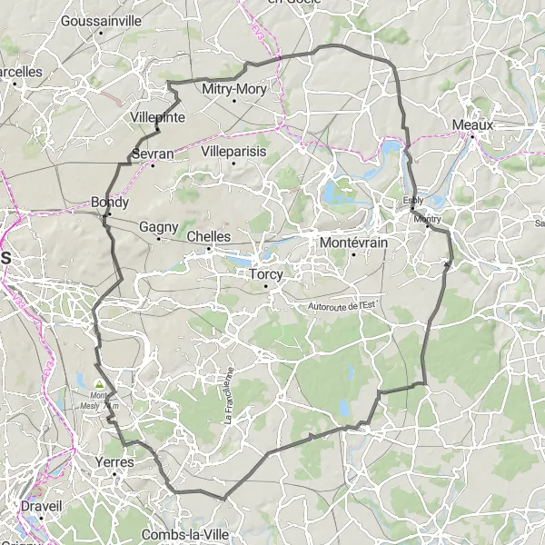 Miniature de la carte de l'inspiration cycliste "Parcours des Bords de Marne et de la Brie" dans la Ile-de-France, France. Générée par le planificateur d'itinéraire cycliste Tarmacs.app