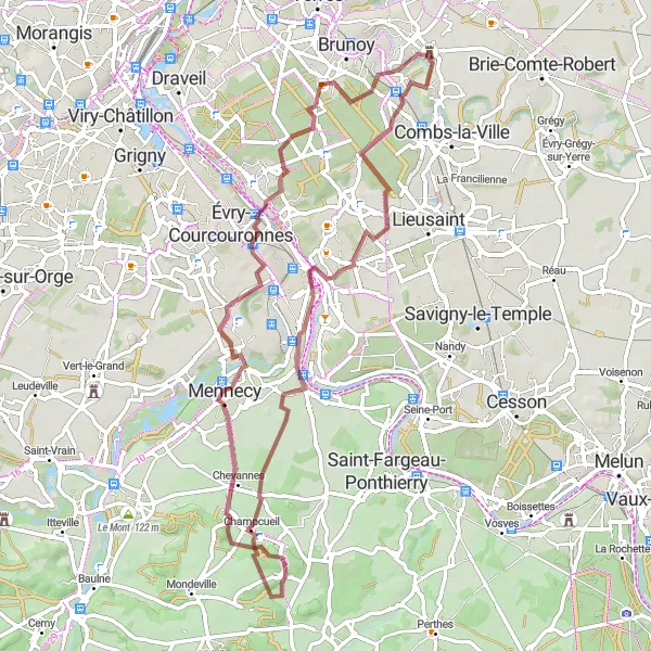 Map miniature of "Gravel Adventure: Exploring Rural Outskirts of Paris" cycling inspiration in Ile-de-France, France. Generated by Tarmacs.app cycling route planner