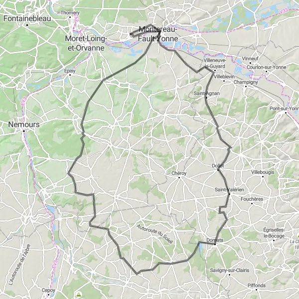 Map miniature of "Exploring Yonne's Cycling Paradise" cycling inspiration in Ile-de-France, France. Generated by Tarmacs.app cycling route planner