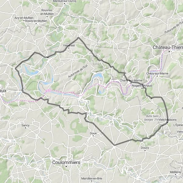 Map miniature of "Varreddes to Ocquerre Loop" cycling inspiration in Ile-de-France, France. Generated by Tarmacs.app cycling route planner