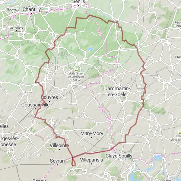 Map miniature of "Pyramide to Ancien château de Vaujours Gravel Route" cycling inspiration in Ile-de-France, France. Generated by Tarmacs.app cycling route planner
