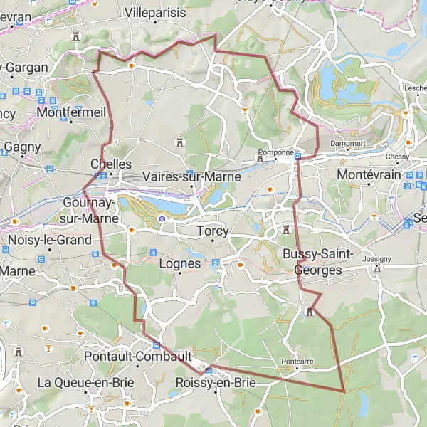 Map miniature of "Scenic Gravel Ride: Coubron to Moulin du Sempin" cycling inspiration in Ile-de-France, France. Generated by Tarmacs.app cycling route planner