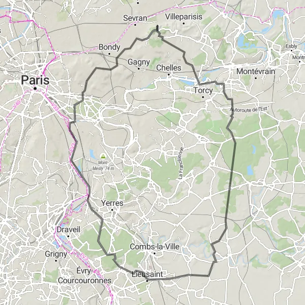 Miniature de la carte de l'inspiration cycliste "Les Paysages de Vaires-sur-Marne à Livry-Gargan" dans la Ile-de-France, France. Générée par le planificateur d'itinéraire cycliste Tarmacs.app