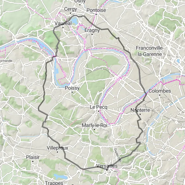 Map miniature of "Vauréal to Triel-sur-Seine Road Route" cycling inspiration in Ile-de-France, France. Generated by Tarmacs.app cycling route planner