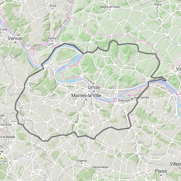 Map miniature of "Scenic Road Cycling Adventure in Yvelines" cycling inspiration in Ile-de-France, France. Generated by Tarmacs.app cycling route planner