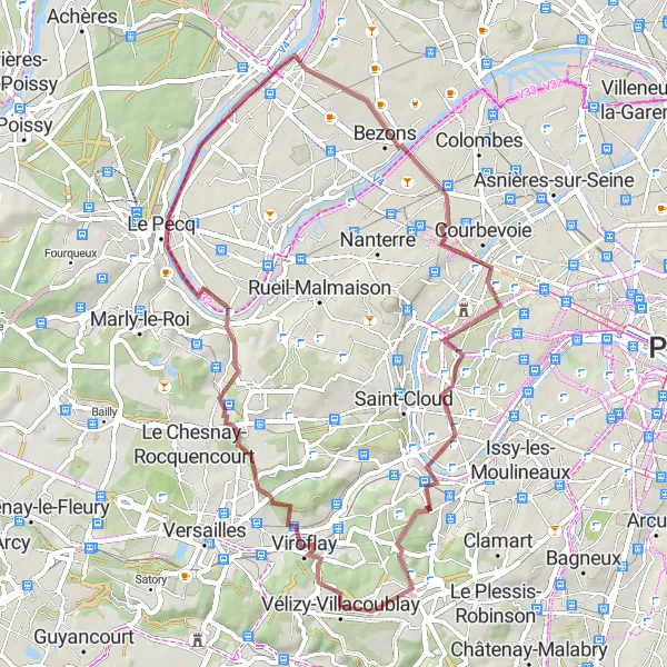 Map miniature of "The Hidden Gems of La Celle-Saint-Cloud" cycling inspiration in Ile-de-France, France. Generated by Tarmacs.app cycling route planner