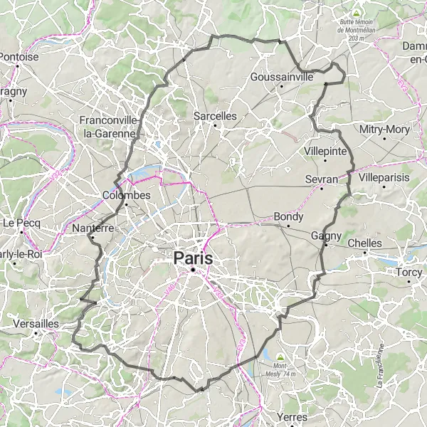 Miniature de la carte de l'inspiration cycliste "Parcours vers Châtenay-Malabry et Nanterre" dans la Ile-de-France, France. Générée par le planificateur d'itinéraire cycliste Tarmacs.app
