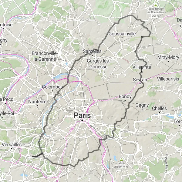 Miniature de la carte de l'inspiration cycliste "Tour vers Fontenay-sous-Bois et Sevran" dans la Ile-de-France, France. Générée par le planificateur d'itinéraire cycliste Tarmacs.app