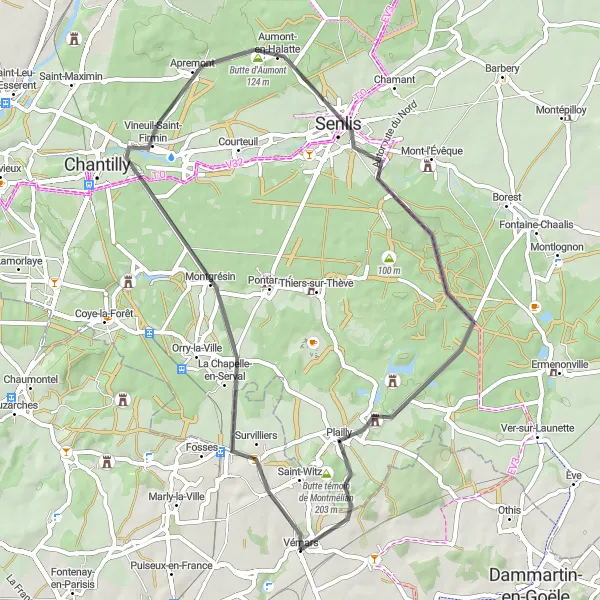 Miniature de la carte de l'inspiration cycliste "Boucle autour de Vémars en route" dans la Ile-de-France, France. Générée par le planificateur d'itinéraire cycliste Tarmacs.app