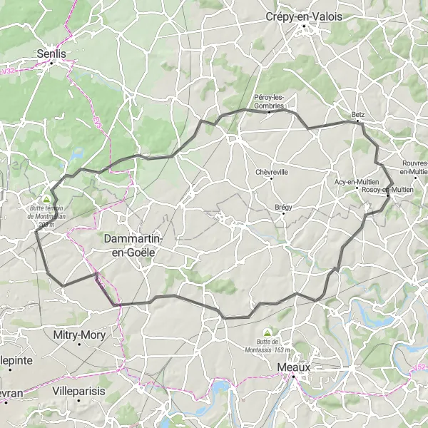 Map miniature of "Montmélian Climb" cycling inspiration in Ile-de-France, France. Generated by Tarmacs.app cycling route planner