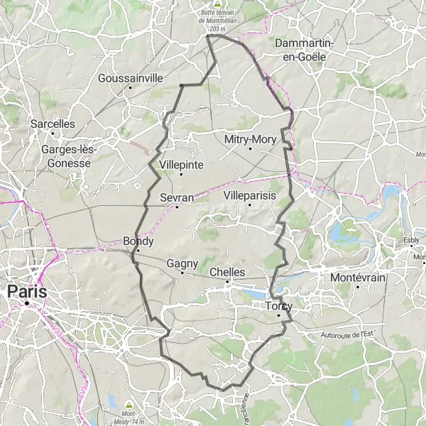 Miniature de la carte de l'inspiration cycliste "La boucle nord de l'Ile-de-France en vélo de route" dans la Ile-de-France, France. Générée par le planificateur d'itinéraire cycliste Tarmacs.app