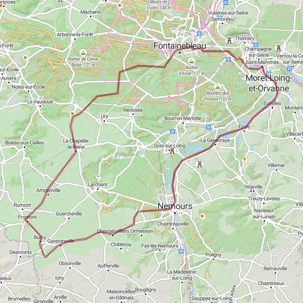Map miniature of "Gravel Adventure in Natural Beauty" cycling inspiration in Ile-de-France, France. Generated by Tarmacs.app cycling route planner