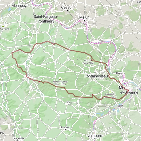 Miniature de la carte de l'inspiration cycliste "Les Secrets de la Forêt de Fontainebleau" dans la Ile-de-France, France. Générée par le planificateur d'itinéraire cycliste Tarmacs.app