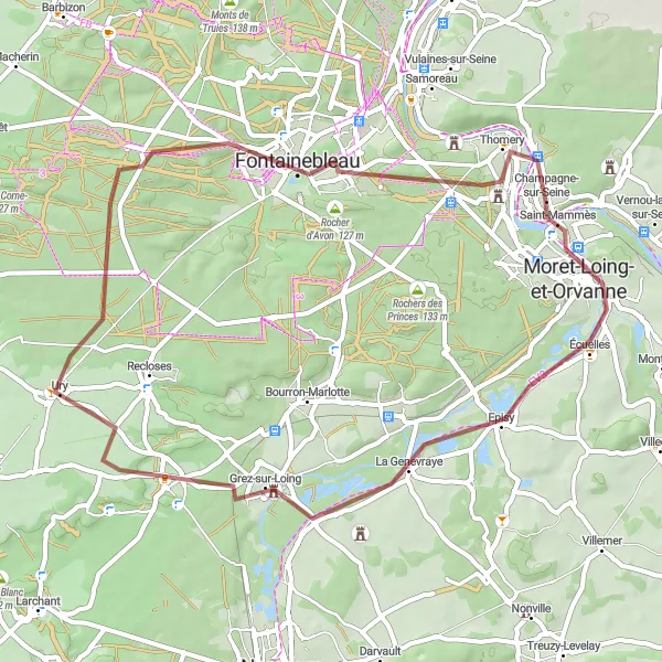 Miniature de la carte de l'inspiration cycliste "Les Sentiers de Seine-et-Marne" dans la Ile-de-France, France. Générée par le planificateur d'itinéraire cycliste Tarmacs.app