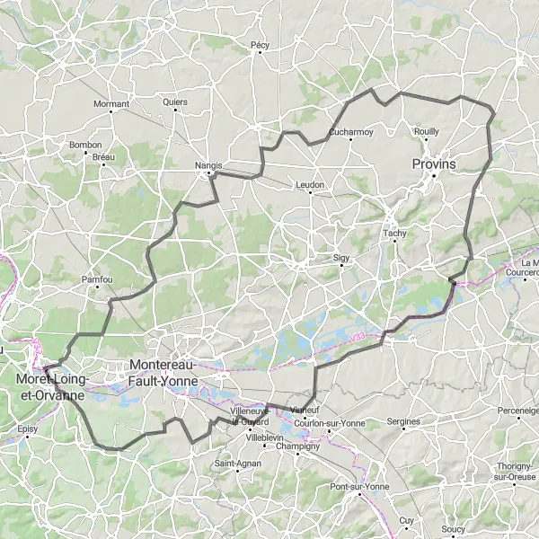 Map miniature of "Seine Valley Loop" cycling inspiration in Ile-de-France, France. Generated by Tarmacs.app cycling route planner