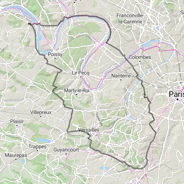 Map miniature of "The Road to Paradise" cycling inspiration in Ile-de-France, France. Generated by Tarmacs.app cycling route planner