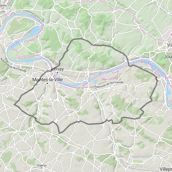 Map miniature of "Meulan-en-Yvelines Adventure" cycling inspiration in Ile-de-France, France. Generated by Tarmacs.app cycling route planner