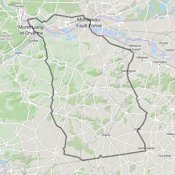 Miniature de la carte de l'inspiration cycliste "Parcours cycliste Montereau-Fault-Yonne - Saint-Mammès" dans la Ile-de-France, France. Générée par le planificateur d'itinéraire cycliste Tarmacs.app