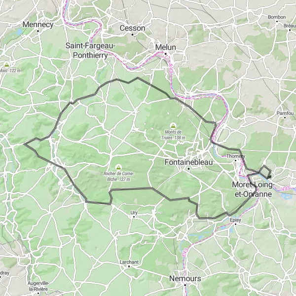 Map miniature of "A Picturesque Road Ride to Milly-la-Forêt" cycling inspiration in Ile-de-France, France. Generated by Tarmacs.app cycling route planner