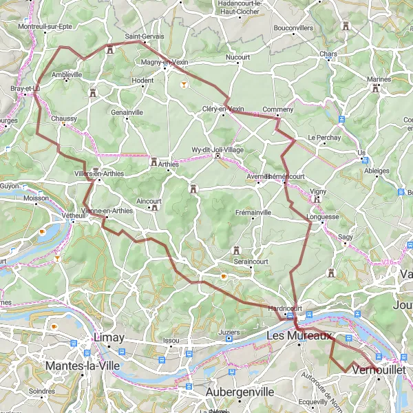 Map miniature of "Vernouillet Countryside Gravel Trail" cycling inspiration in Ile-de-France, France. Generated by Tarmacs.app cycling route planner