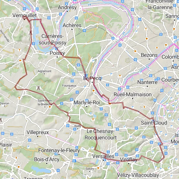 Map miniature of "The Gravel Loop" cycling inspiration in Ile-de-France, France. Generated by Tarmacs.app cycling route planner