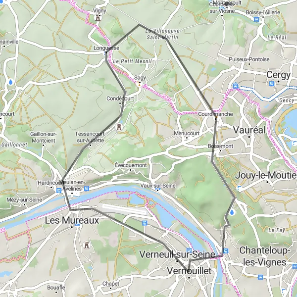 Map miniature of "Vernouillet Scenic Road Ride" cycling inspiration in Ile-de-France, France. Generated by Tarmacs.app cycling route planner