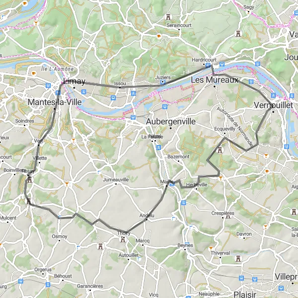 Map miniature of "Scenic Road Tour" cycling inspiration in Ile-de-France, France. Generated by Tarmacs.app cycling route planner