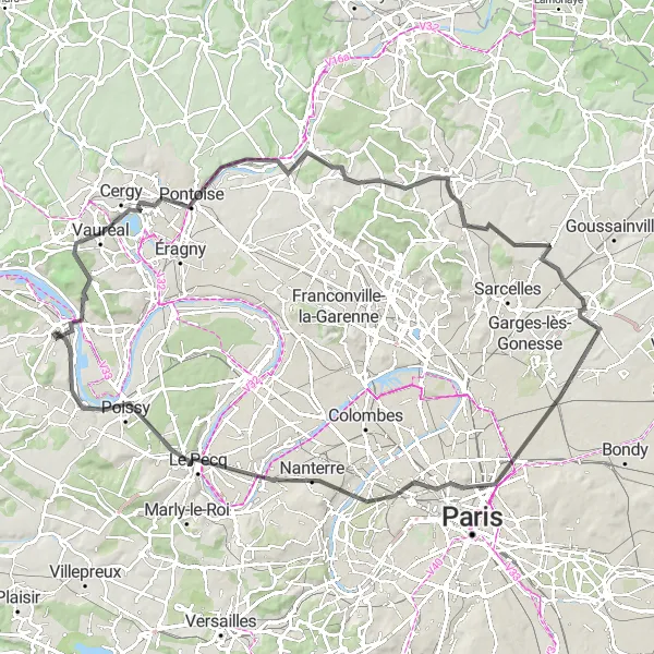 Map miniature of "Vernouillet to Paris Cycling Journey" cycling inspiration in Ile-de-France, France. Generated by Tarmacs.app cycling route planner