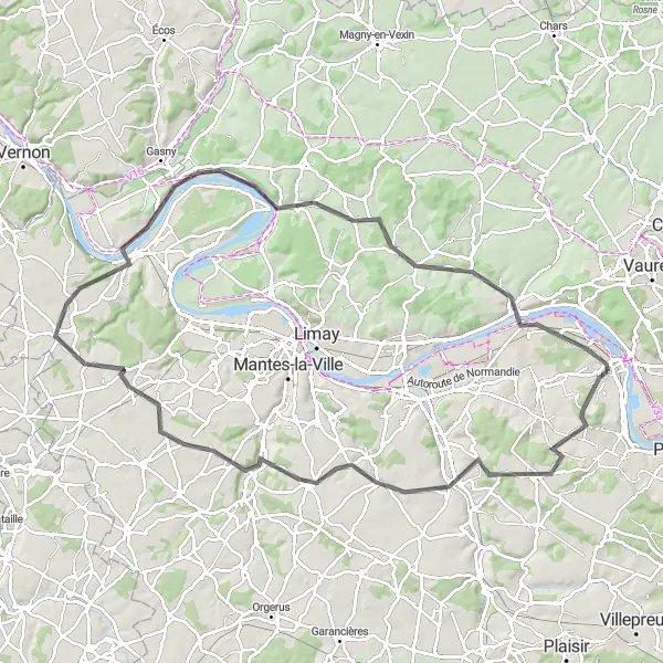 Map miniature of "The Challenging Circuit" cycling inspiration in Ile-de-France, France. Generated by Tarmacs.app cycling route planner