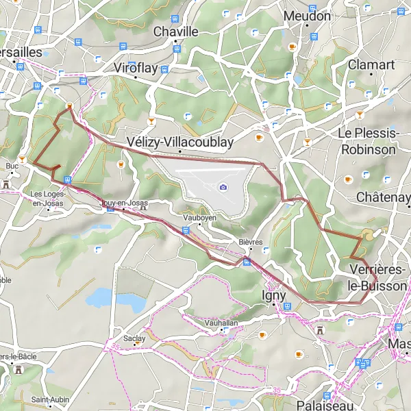 Miniature de la carte de l'inspiration cycliste "Parcours à vélo gravel Bièvres - Château de Vilmorin" dans la Ile-de-France, France. Générée par le planificateur d'itinéraire cycliste Tarmacs.app