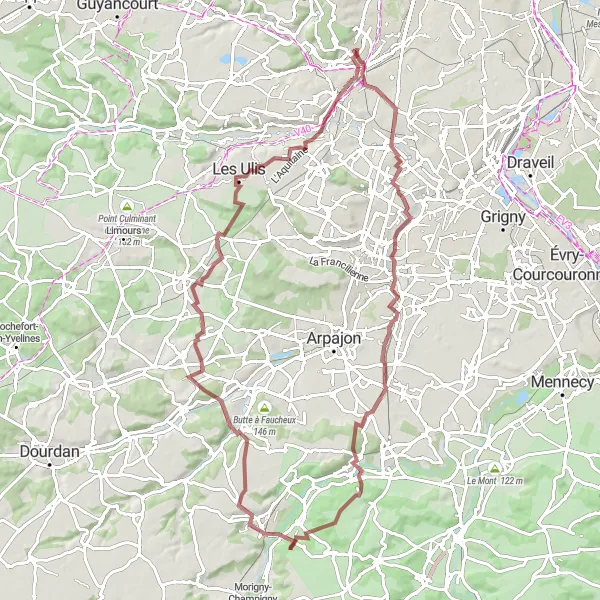 Miniature de la carte de l'inspiration cycliste "Tour gravel de Massy à Palaiseau" dans la Ile-de-France, France. Générée par le planificateur d'itinéraire cycliste Tarmacs.app