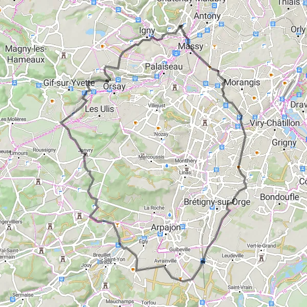 Miniature de la carte de l'inspiration cycliste "Boucle des viaducs et des vallées" dans la Ile-de-France, France. Générée par le planificateur d'itinéraire cycliste Tarmacs.app