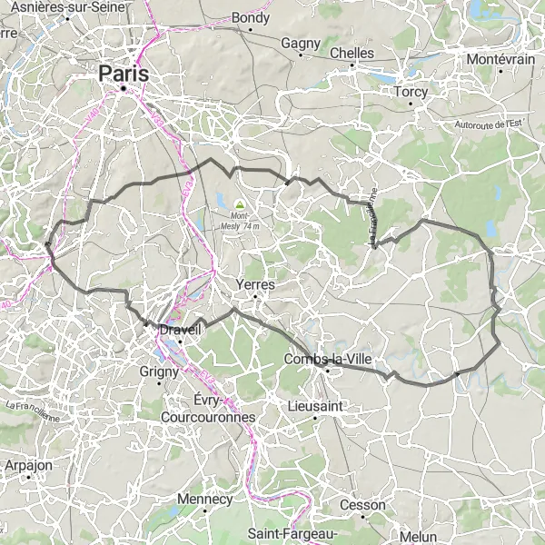 Miniature de la carte de l'inspiration cycliste "Boucle Cascades-Montgeron" dans la Ile-de-France, France. Générée par le planificateur d'itinéraire cycliste Tarmacs.app