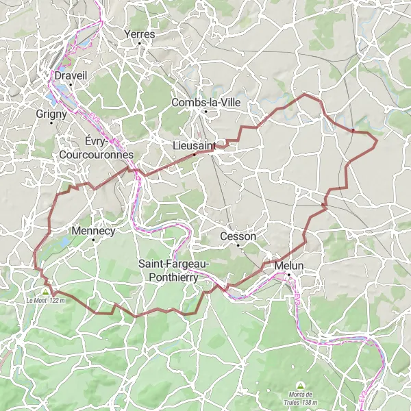 Map miniature of "Gorgeous Gravel Exploration" cycling inspiration in Ile-de-France, France. Generated by Tarmacs.app cycling route planner